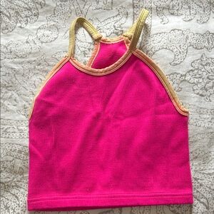 FP Movement Pink and Yellow workout Top